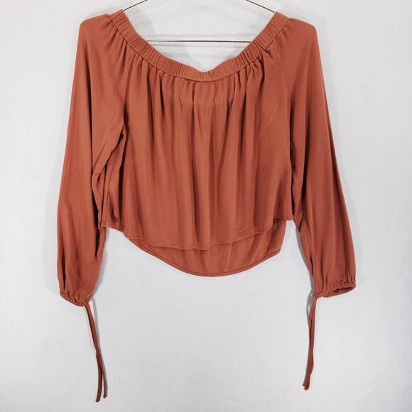 Kendall & Kylie Blouse Womens Medium Blush Off The Shoulder Casual Chic Crop Top - Picture 4 of 5